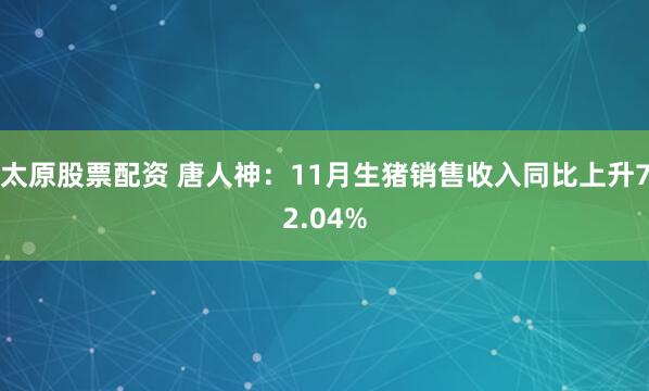 太原股票配资 唐人神：11月生猪销售收入同比上升72.04%