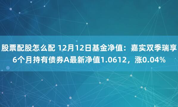 股票配股怎么配 12月12日基金净值：嘉实双季瑞享6个月持有债券A最新净值1.0612，涨0.04%