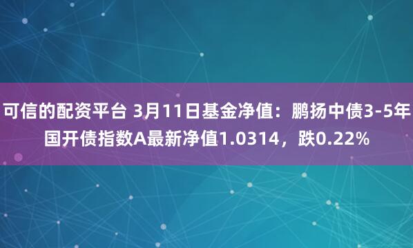 可信的配资平台 3月11日基金净值：鹏扬中债3-5年国开债指数A最新净值1.0314，跌0.22%